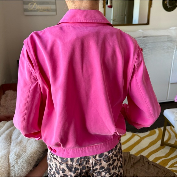Vintage Ralph Lauren Silk Jacket Hot Pink Zip Front Lightweight Size M - Picture 4 of 9